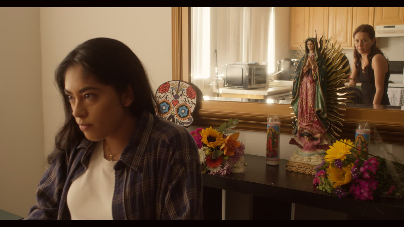A warm, high-key frame from the film La Guadalupana
